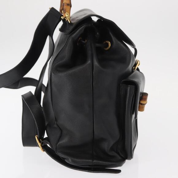 GUCCI Bamboo Backpack Leather Black Gold 003 2058 0016 Auth kk594 main image 13